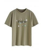 Vision Print Sequin Crew Neck T-Shirt in Sage