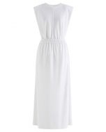 Effortless Pad Shoulder Sleeveless Top and Maxi Skirt Set in White