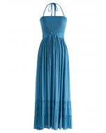 Elastic Straps Open Back Halter Maxi Dress