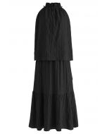 Striped Halter Top and Frilling Maxi Skirt Set in Black