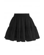 Flock Dot Tiered Ruffle Mini Skirt in Black