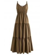 Double Straps Tie-Back Cami Dress in Brown