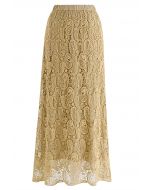 Paisley Cutwork Lace Maxi Skirt in Tan