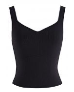 Contrast Edge Crop Tank Top in Black