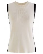 Contrast Details Knit Tank Top in Ivory