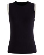 Contrast Details Knit Tank Top in Black