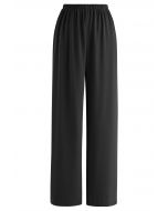 Smooth Satin Pull-On Pants in Black