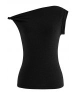 Twist Detail One Shoulder Sleeveless Top in Black