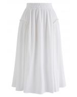 Pearl Embellished Midi Skirt in White