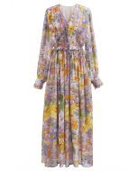 Delicate Floral Shirred Maxi Dress in Lilac - Retro, Indie and Unique ...