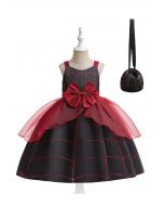 Black Spider Bowknot Tulle Sleeveless Dress for Kids with Handbag