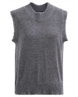 Frayed Edge Sleeveless Knit Top in Grey