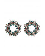 Green Wreath Rhinestone Earrings