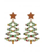 Hollow Out Christmas Tree Rhinestone Earrings in Green