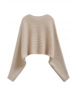 Dramatic Batwing Sleeve Ribbed Knit Sweater in Sand