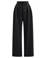 Gentle Pleats Side Pockets Straight-Leg Pants in Black