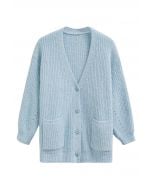 Pastel V-Neck Patch Pocket Knit Cardigan in Baby Blue