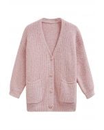 Pastel V-Neck Patch Pocket Knit Cardigan in Pink