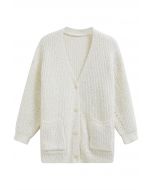 Pastel V-Neck Patch Pocket Knit Cardigan in Ivory