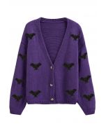 Mystic Bats Patch Buttoned Knit Cardigan in Purple