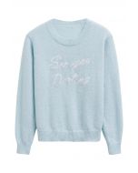 See You Darling Embroidery Knit Top in Baby Blue