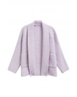 Shawl Collar Ribbed Knit Cardigan in Lilac