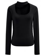 Cut Out Choker Neck Ruched Top in Black