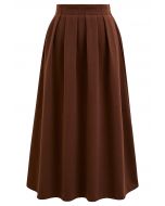 Solid Color Wool-Blend Pleated Midi Skirt in Caramel