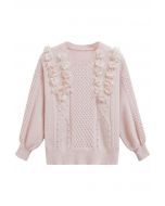 3D Flower Pearly Knit Sweater in Pink