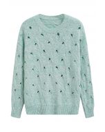 Hollow Out Mix-Color Cable Knit Sweater in Mint