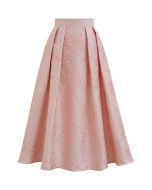 Blissful Coral Floral Jacquard Pleated Midi Skirt