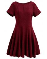 Fit-and-Flare Seamed Tweed Mini Dress in Red