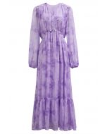 Seashell Beaded Tie-Waist Chiffon Maxi Dress in Lilac