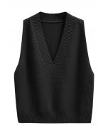 Casual Comfort V-Neck Knit Vest in Black