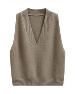 Casual Comfort V-Neck Knit Vest in Khaki