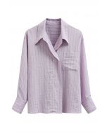 Striped Collared Patch Pocket Shirt in Lilac