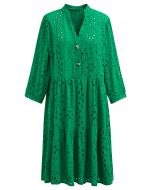 Eyelet Embroidery V-Neck Buttoned Dolly Dress