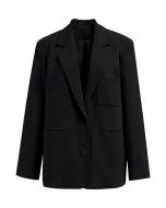 Notch Lapel Cotton-Blend Blazer in Black