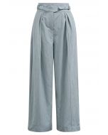 Casual Belted Wide-Leg Pants in Blue