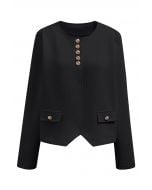 Posh Pursuits Fake Flap Pockets Buttoned Coat in Black