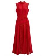 Dive into Elegance Lace Panelled Sleeveless Dress in Red