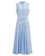 Dive into Elegance Lace Panelled Sleeveless Dress in Baby Blue