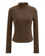 Lettuce Edge Knit Top in Brown