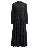 Savvy Elegance Notch Neck Floral Lace Panelled Maxi Dress in Black