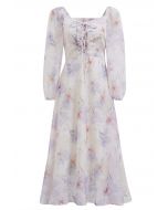 Step into Spring Floral Chiffon Midi Dress in Light Blue