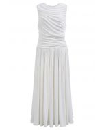 Effortless Ruched Sleeveless Cotton Dress in White