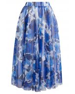 Dancing in Flowers Blue Watercolor Mesh Tulle Skirt 