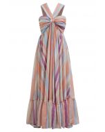 Rainbow Stripe Halter Neck Asymmetric Dress