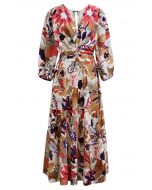 Tropical Summer Printed Crisscross Cutout Maxi Dress