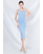 Glitzy Sequin Split Velvet Cami Gown in Blue